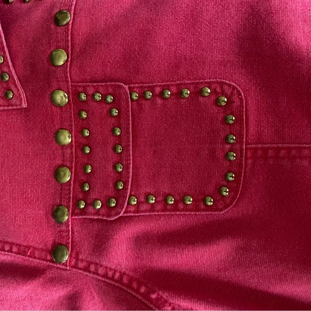 DG2 By Diane Gilman Women's Denim Gold Studded Orange Red Stretch Zip Jacket XL - Picture 5 of 9